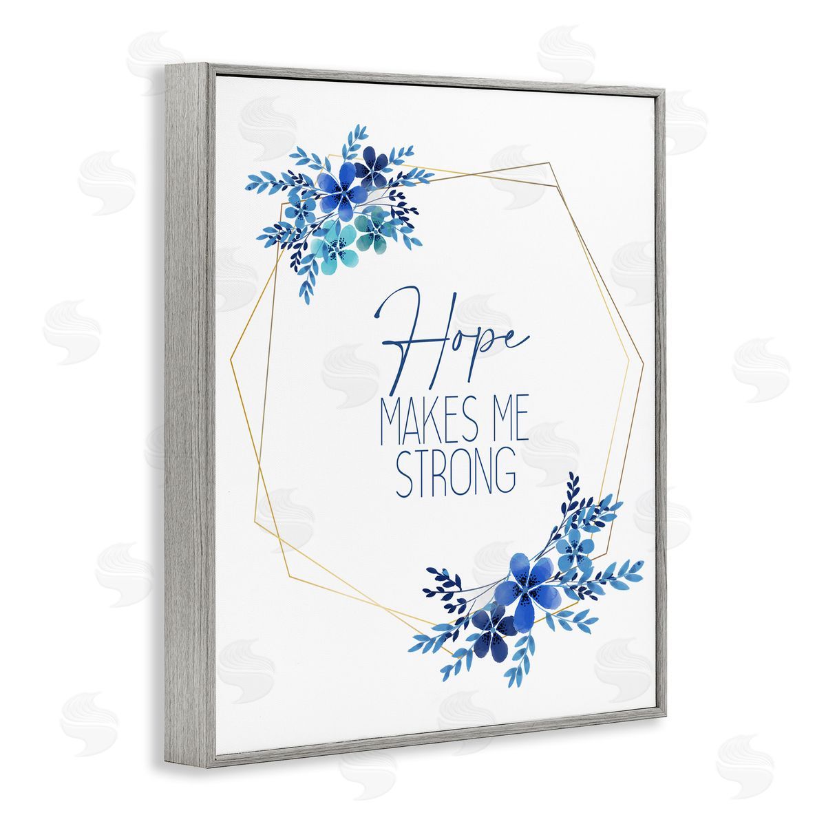 Kim Allen Hope Makes Me Strong Blue Florals Gray Framed Giclee Wall Art