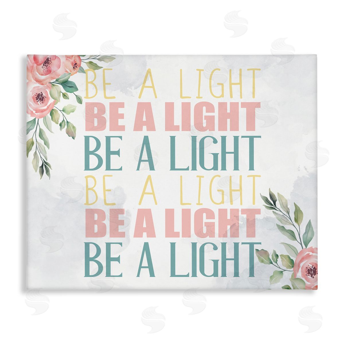 Kim Allen Be A Light Repeated Typography Florals Canvas Wall Art