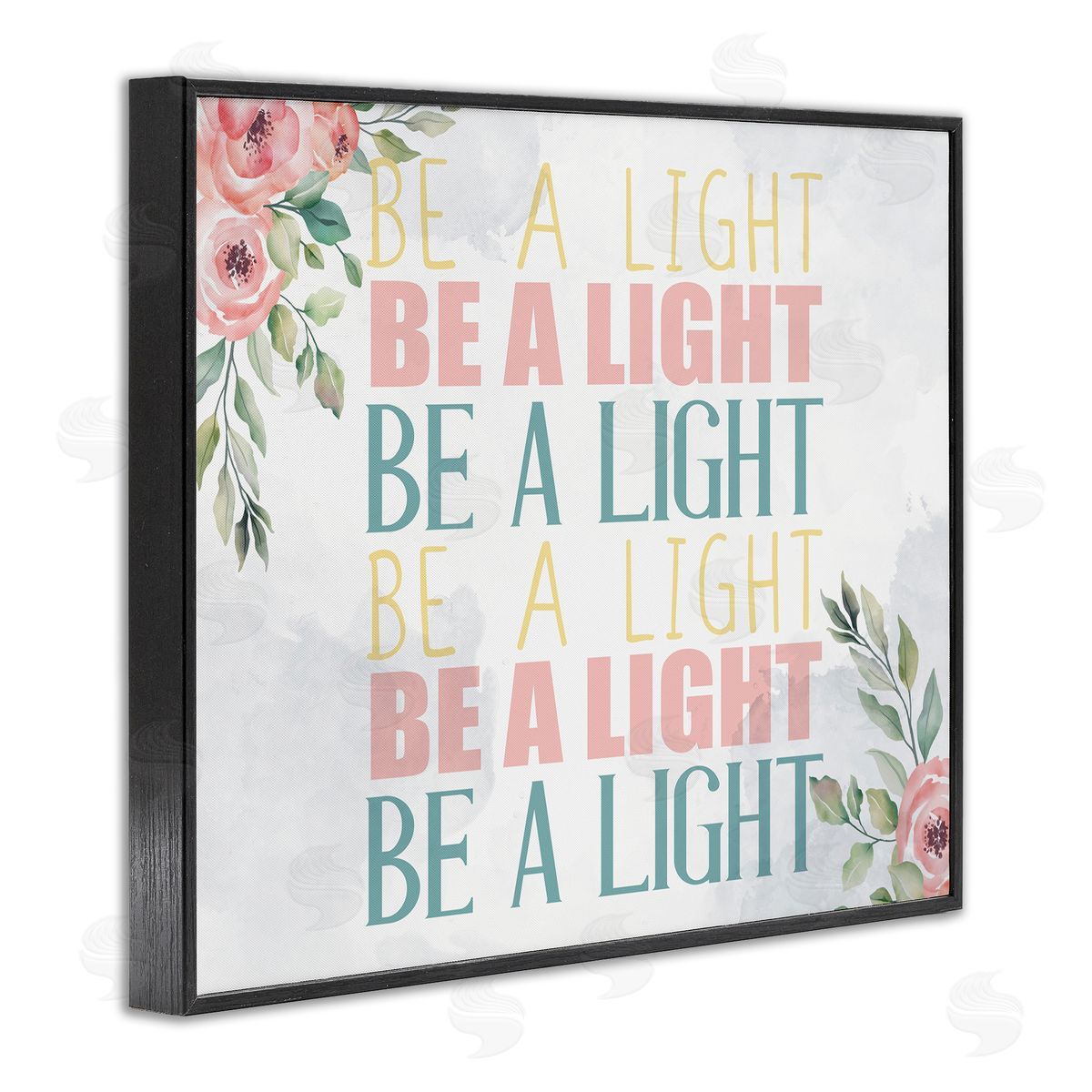 Kim Allen Be A Light Repeated Typography Florals Black Framed Giclee Wall Art