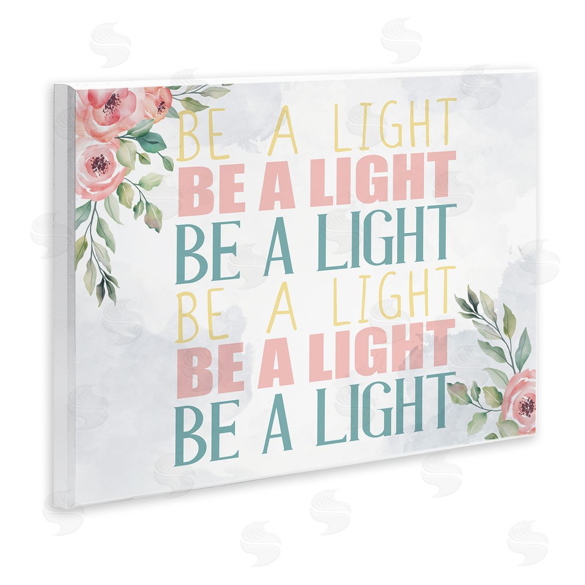 Kim Allen Be A Light Repeated Typography Florals Wall Plaque Art