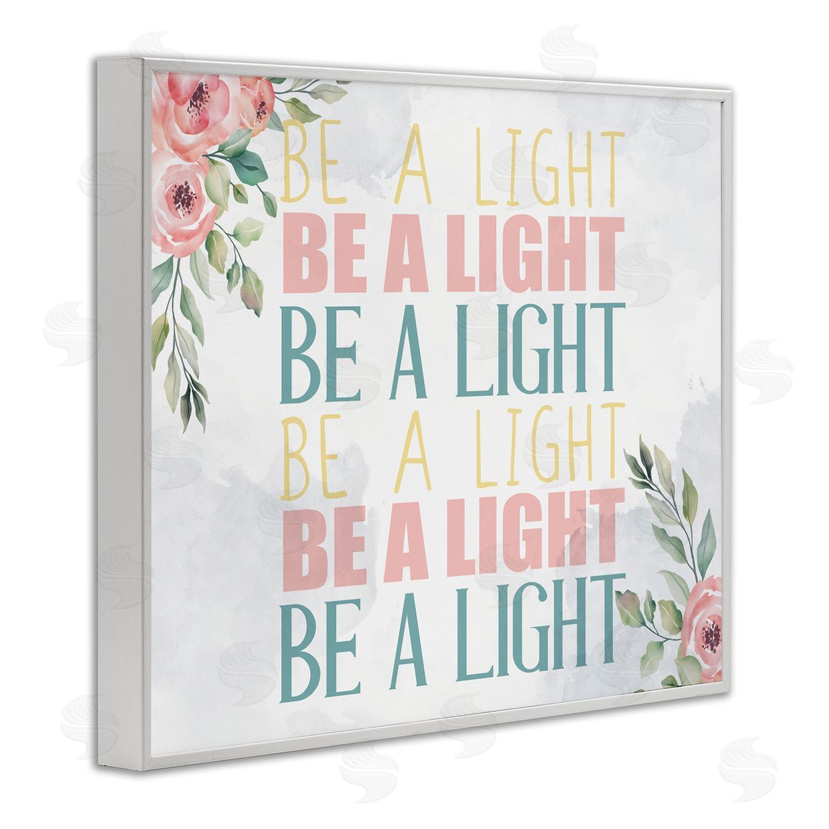 Kim Allen Be A Light Repeated Typography Florals White Framed Giclee Wall Art