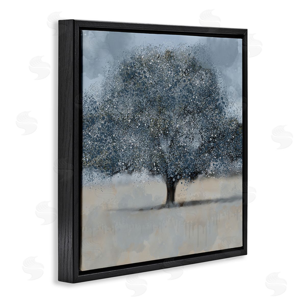 Kim Allen Abstract Blue Splatter Paint Tree Black Floater Frame Canvas Art