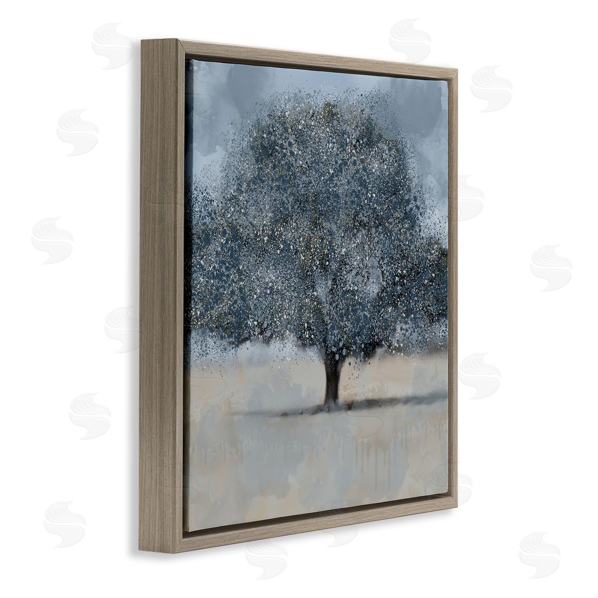 Kim Allen Abstract Blue Splatter Paint Tree Brown Floater Frame Canvas Art