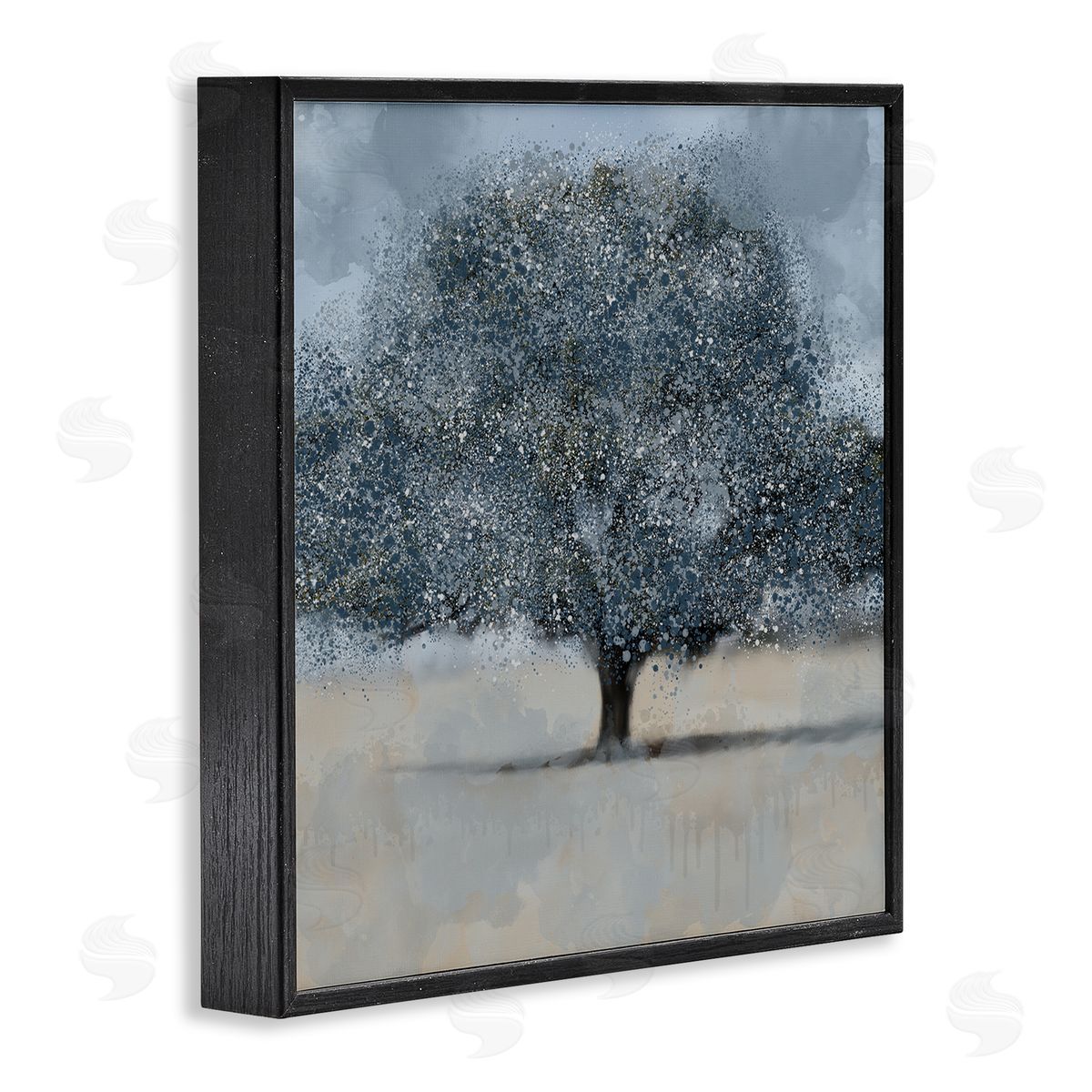 Kim Allen Abstract Blue Splatter Paint Tree Black Framed Giclee Wall Art