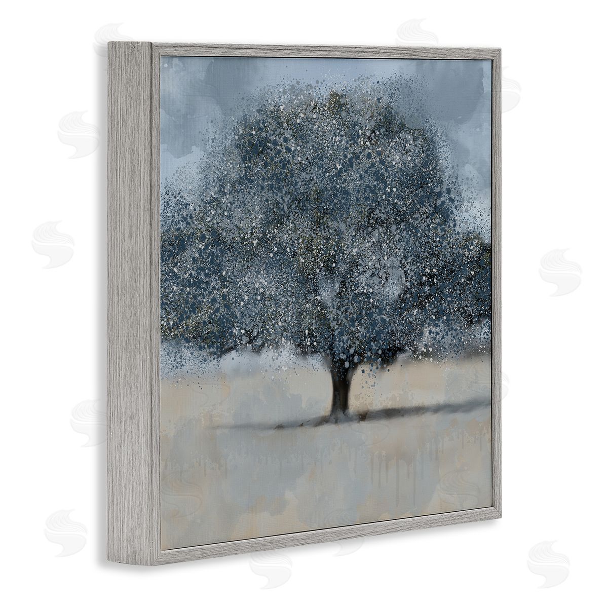 Kim Allen Abstract Blue Splatter Paint Tree Gray Framed Giclee Wall Art