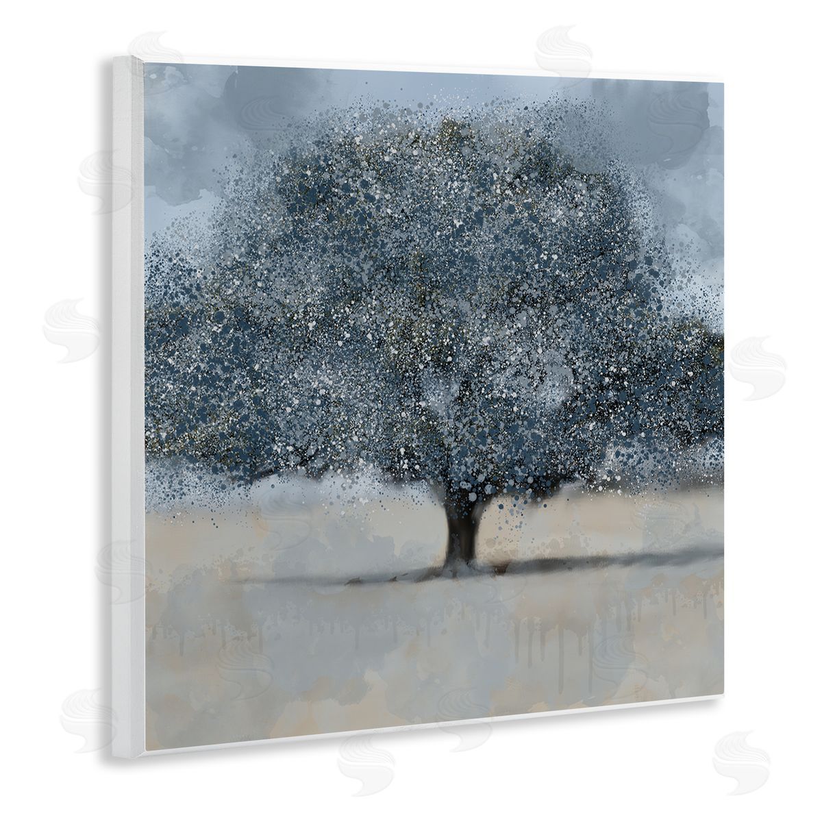 Kim Allen Abstract Blue Splatter Paint Tree Wall Plaque Art
