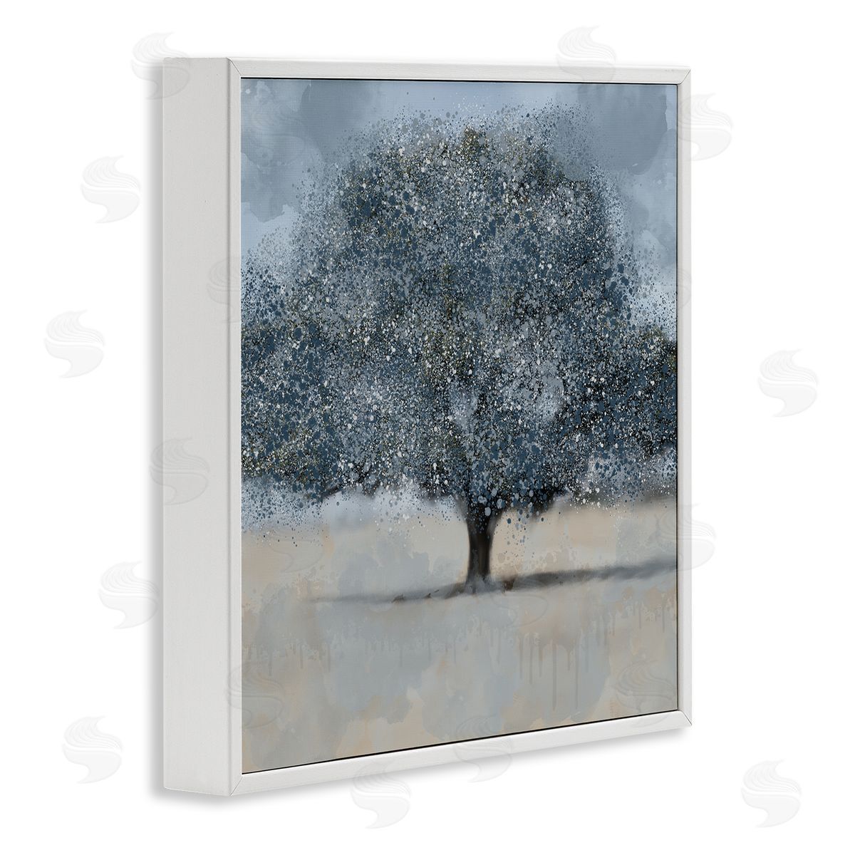 Kim Allen Abstract Blue Splatter Paint Tree White Framed Giclee Wall Art