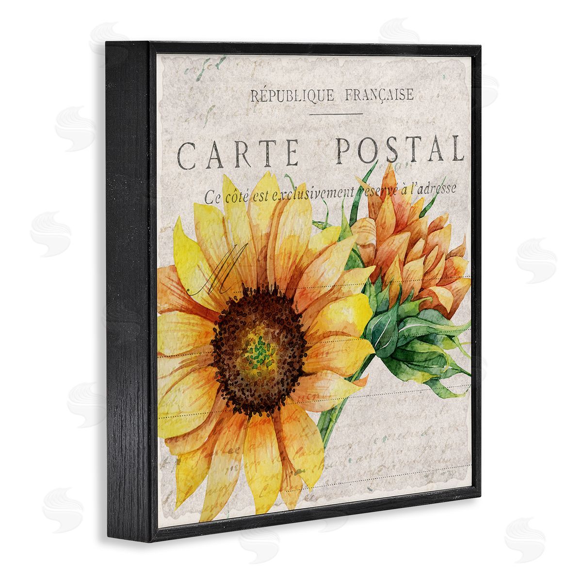 Vintage French Sunflower Postcard Black Frame Print Wall Art, Home Decor by Kim Allen