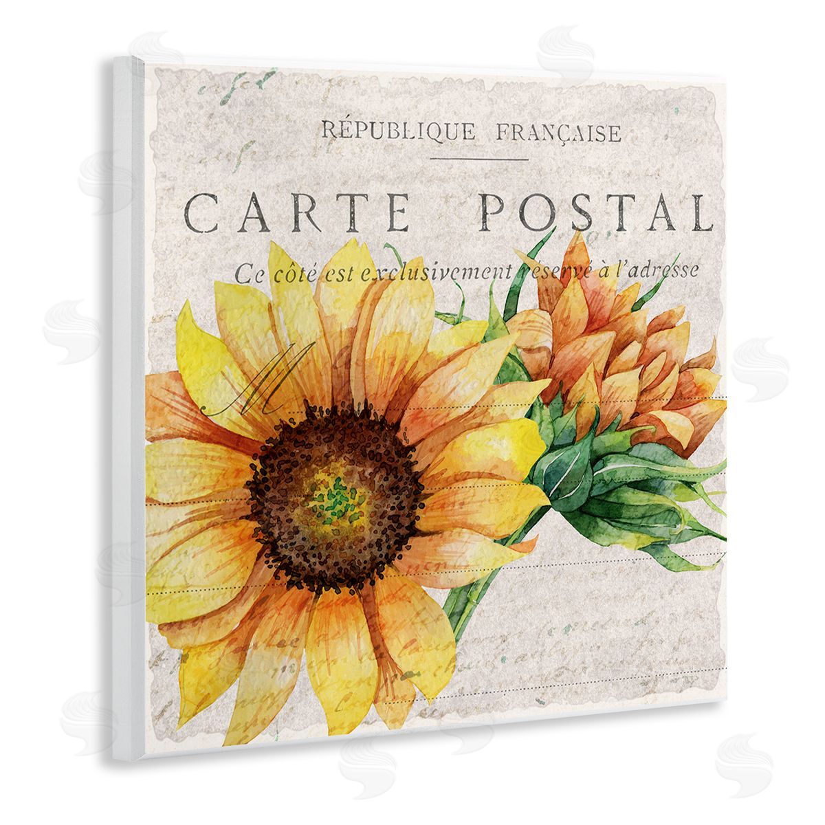 Vintage French Sunflower Postcard Wood Plaque Wall Art, Home Decor by Kim Allen