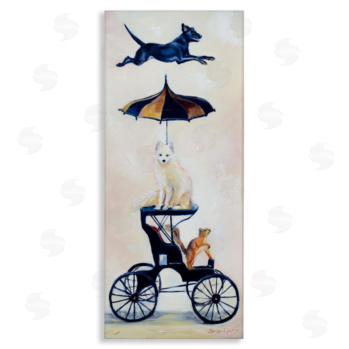 Karen Weber Fine Art Vintage Animal Carriage Dogs and Squirrel Canvas Wall Art