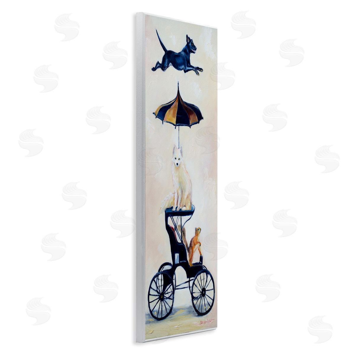 Karen Weber Fine Art Vintage Animal Carriage Dogs and Squirrel Wall Plaque Art