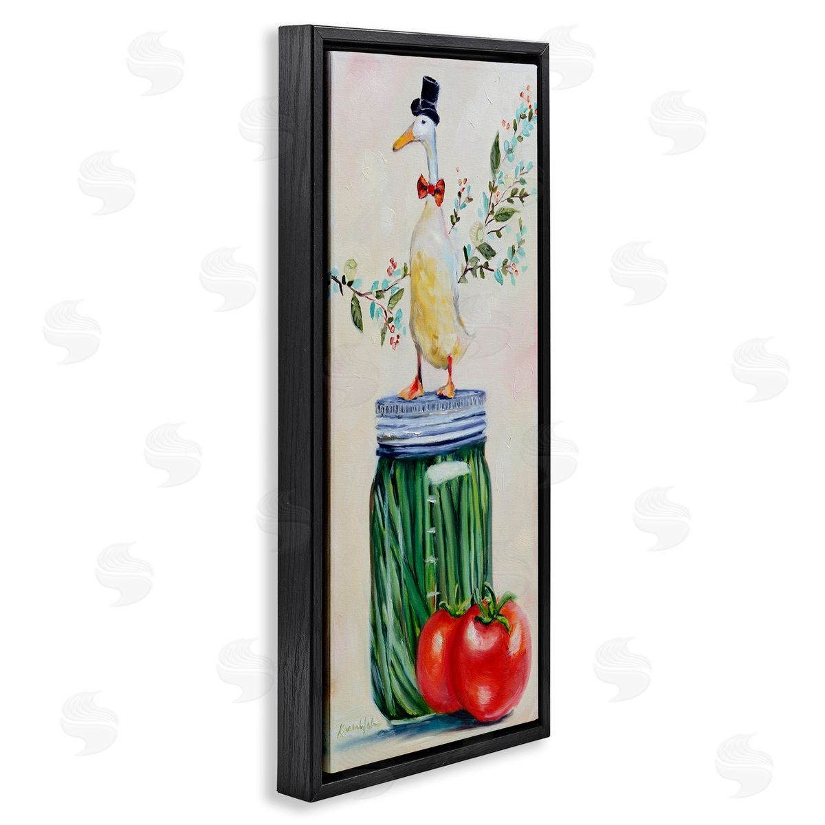 Karen Weber Fine Art Male Goose on Pickle Jar Black Floater Frame Canvas Art