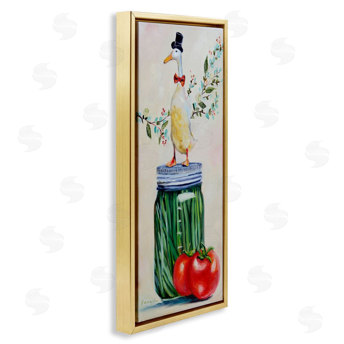 Karen Weber Fine Art Male Goose on Pickle Jar Gold Floater Frame Canvas Art