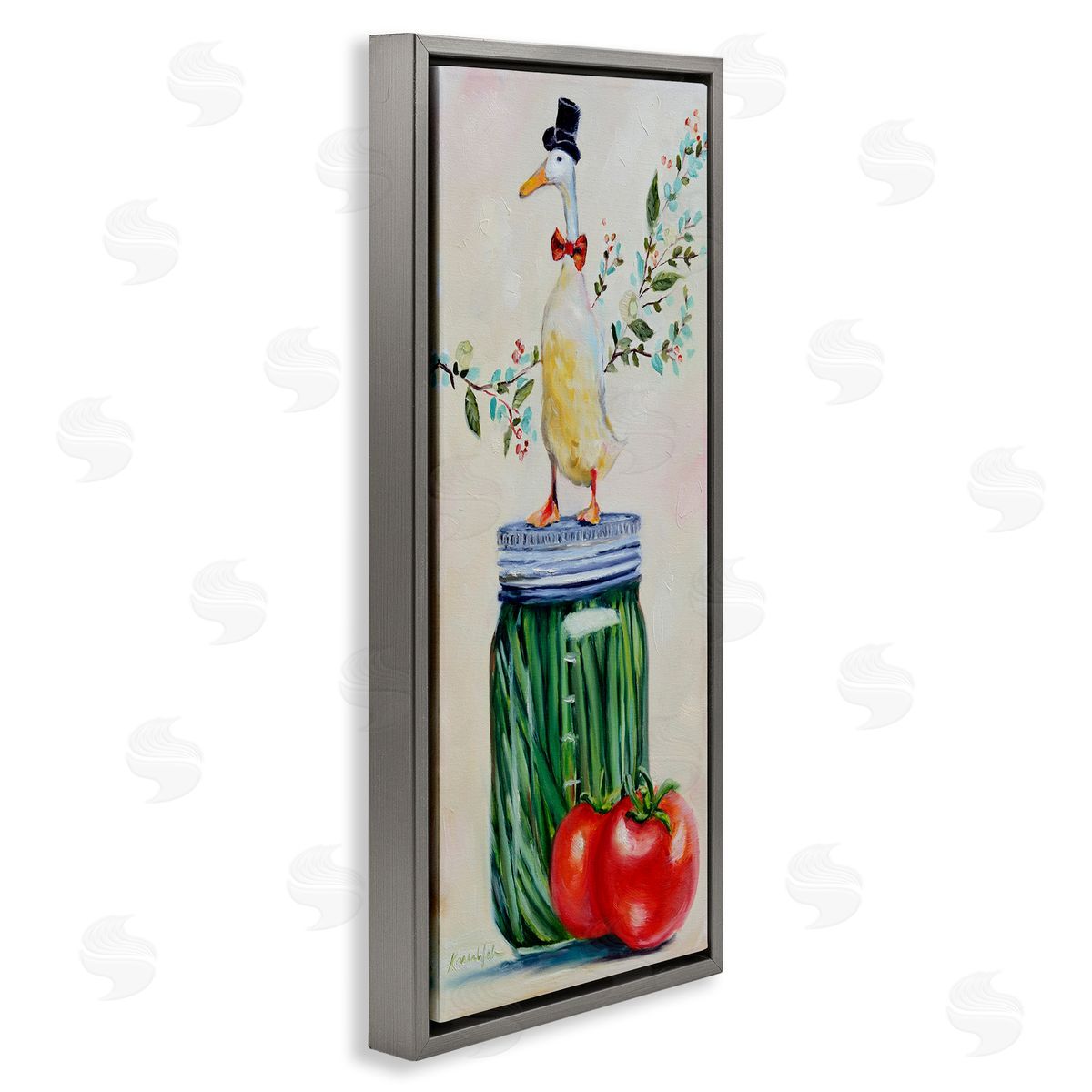 Karen Weber Fine Art Male Goose on Pickle Jar Gray Floater Frame Canvas Art