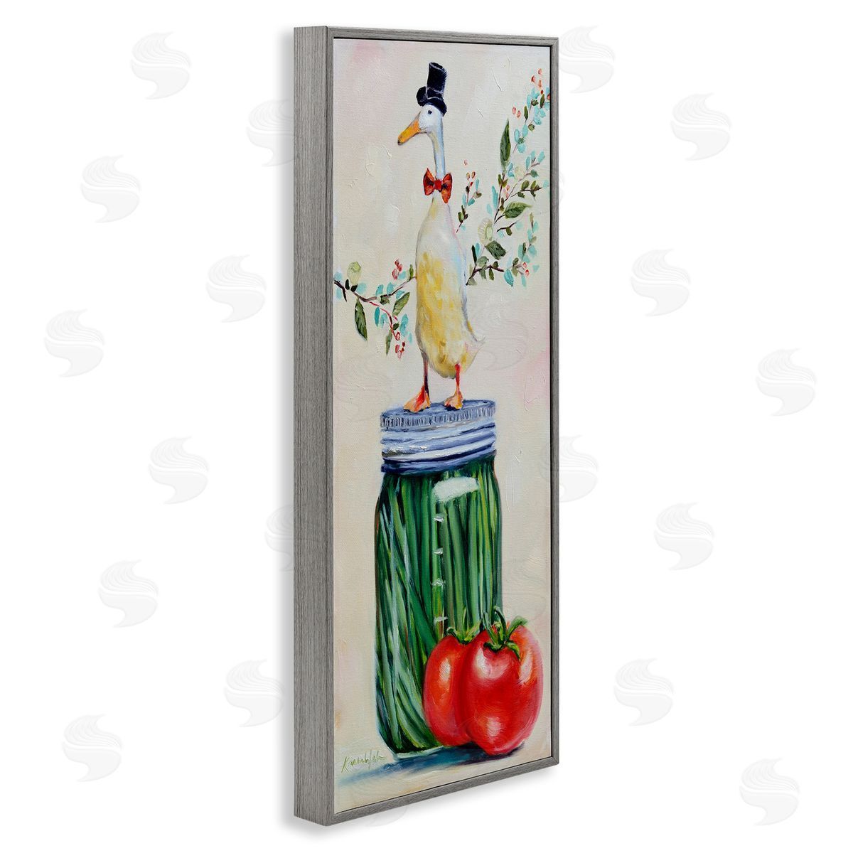 Karen Weber Fine Art Male Goose on Pickle Jar Gray Framed Giclee Wall Art