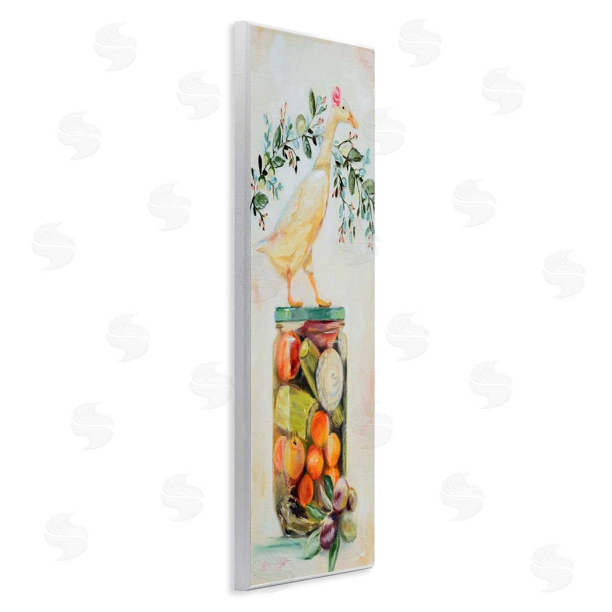 Charming Goose on Vegetable Jar Wood Plaque Wall Art, Home Decor by Karen Weber Fine Art