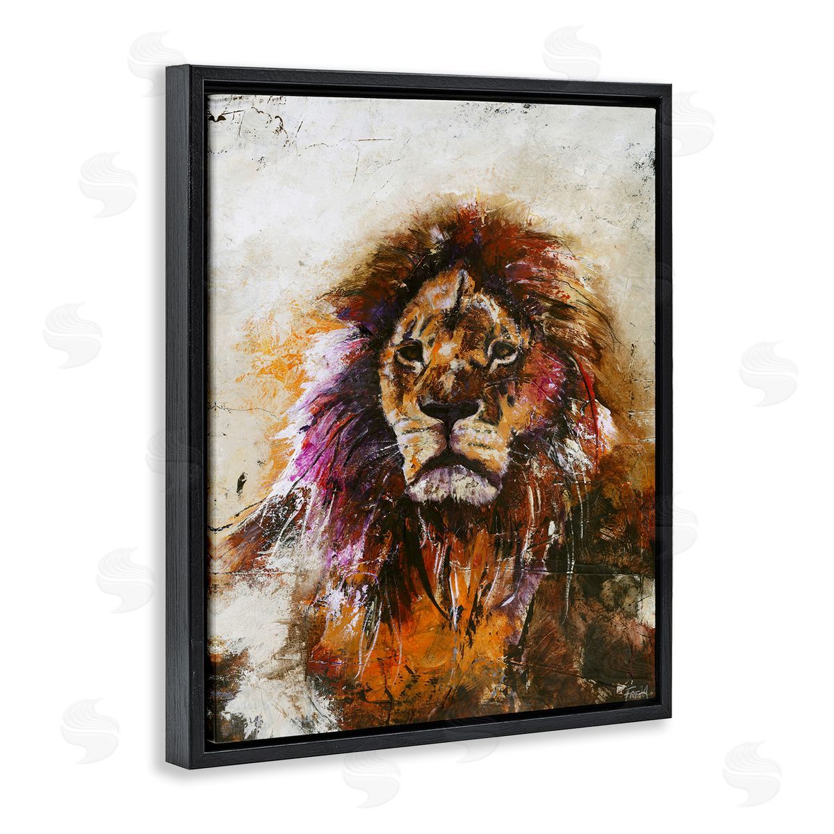 Design Fabrikken Abstract Lion's Mane over Distressed Brown Black Floater Frame Canvas Art