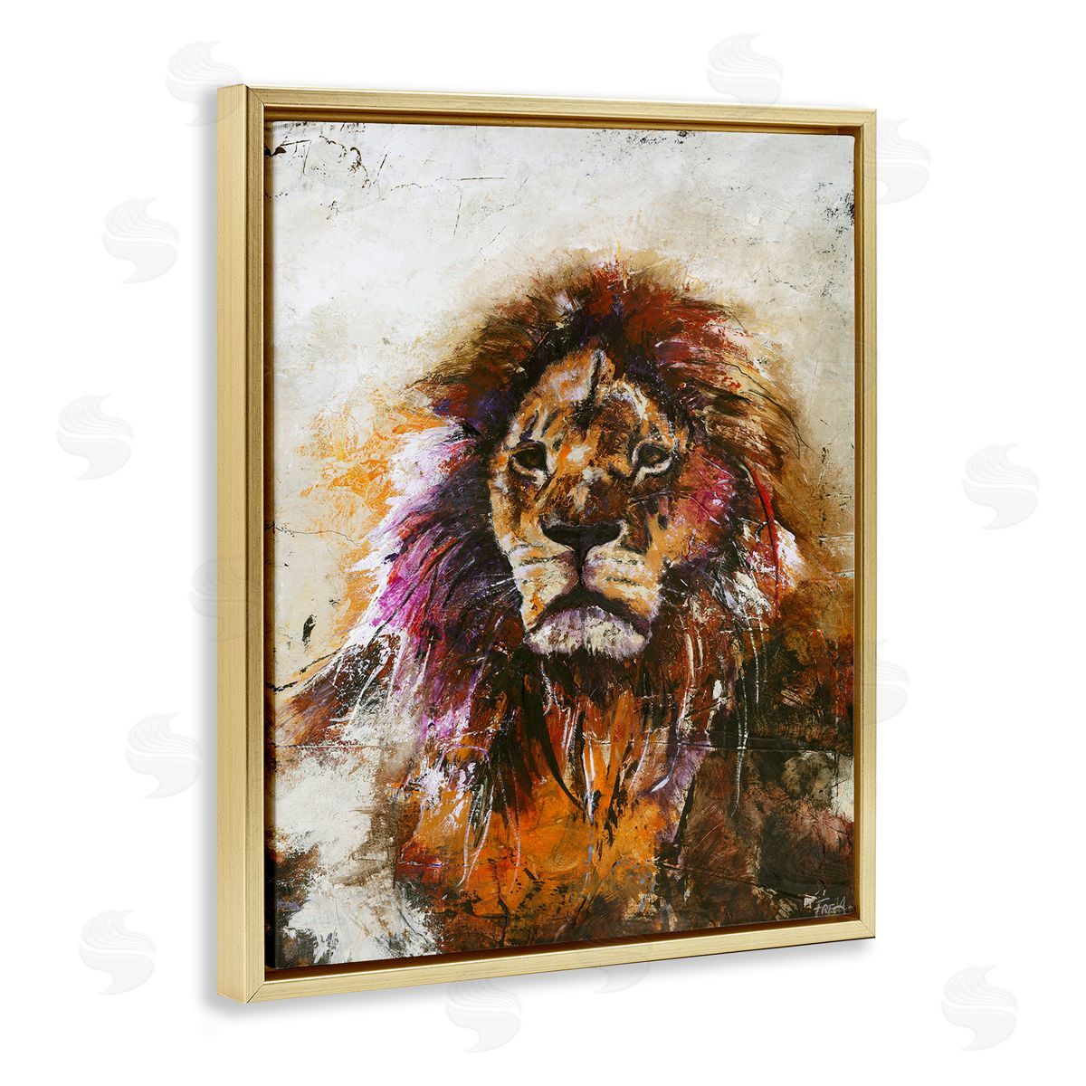 Design Fabrikken Abstract Lion's Mane over Distressed Brown Gold Floater Frame Canvas Art