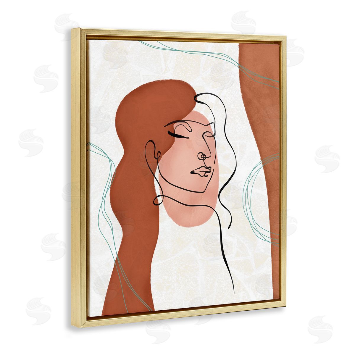 Ziwei Li Organic Female Portrait Abstract Linework Gold Floater Frame Canvas Art