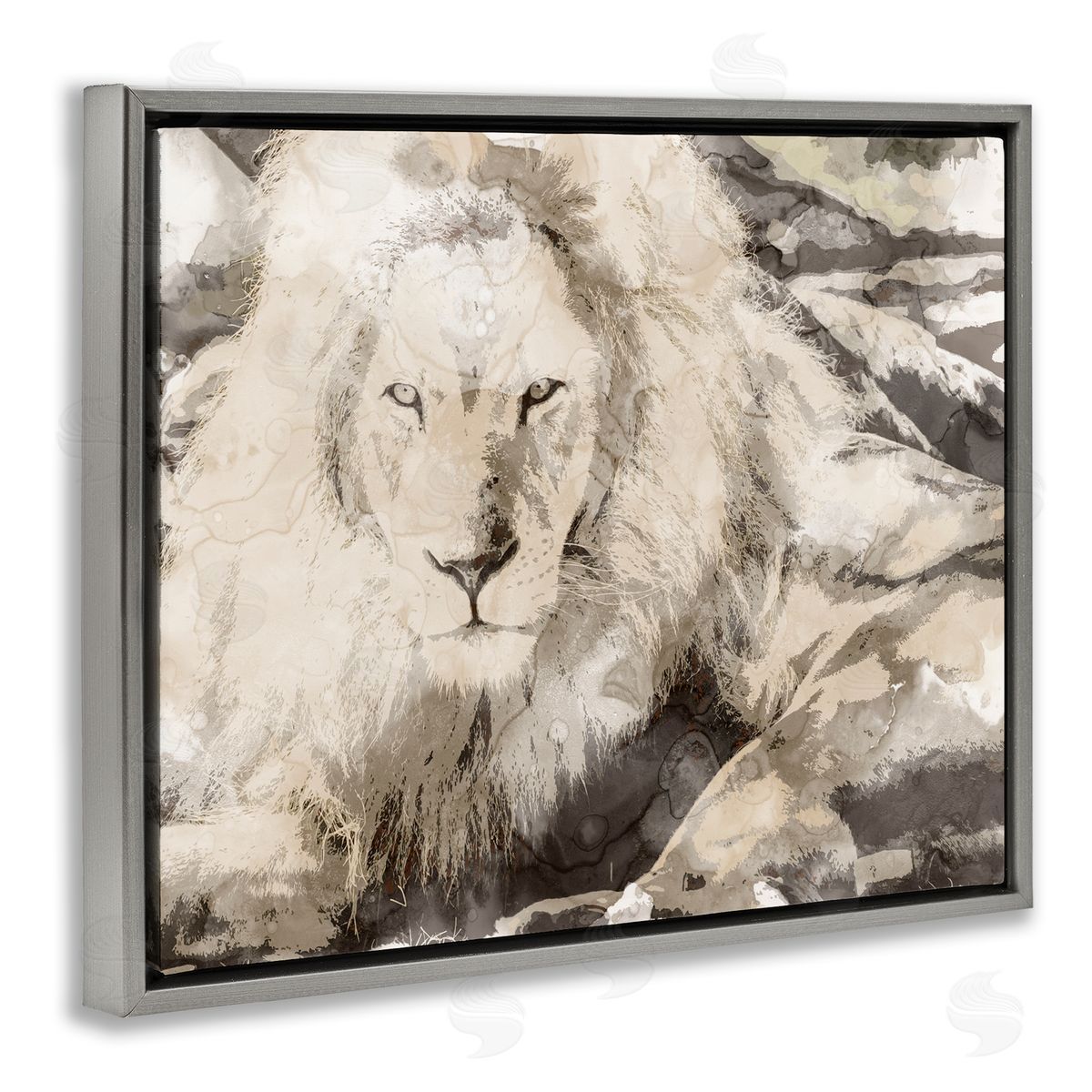 Stupell Studio Abstract Sepia Jungle Lion Portrait Gray Floater Frame Canvas Art