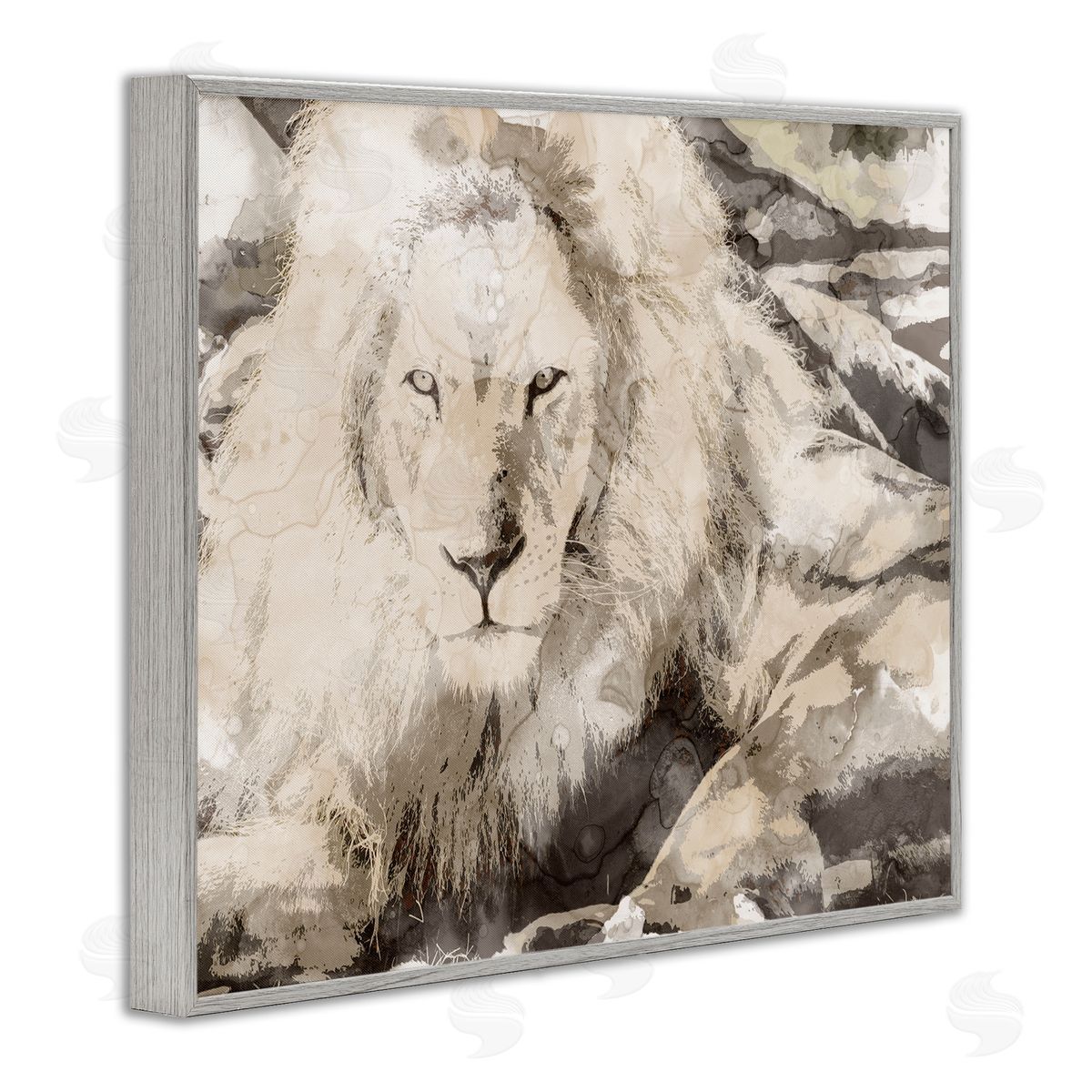 Stupell Studio Abstract Sepia Jungle Lion Portrait Gray Framed Giclee Wall Art