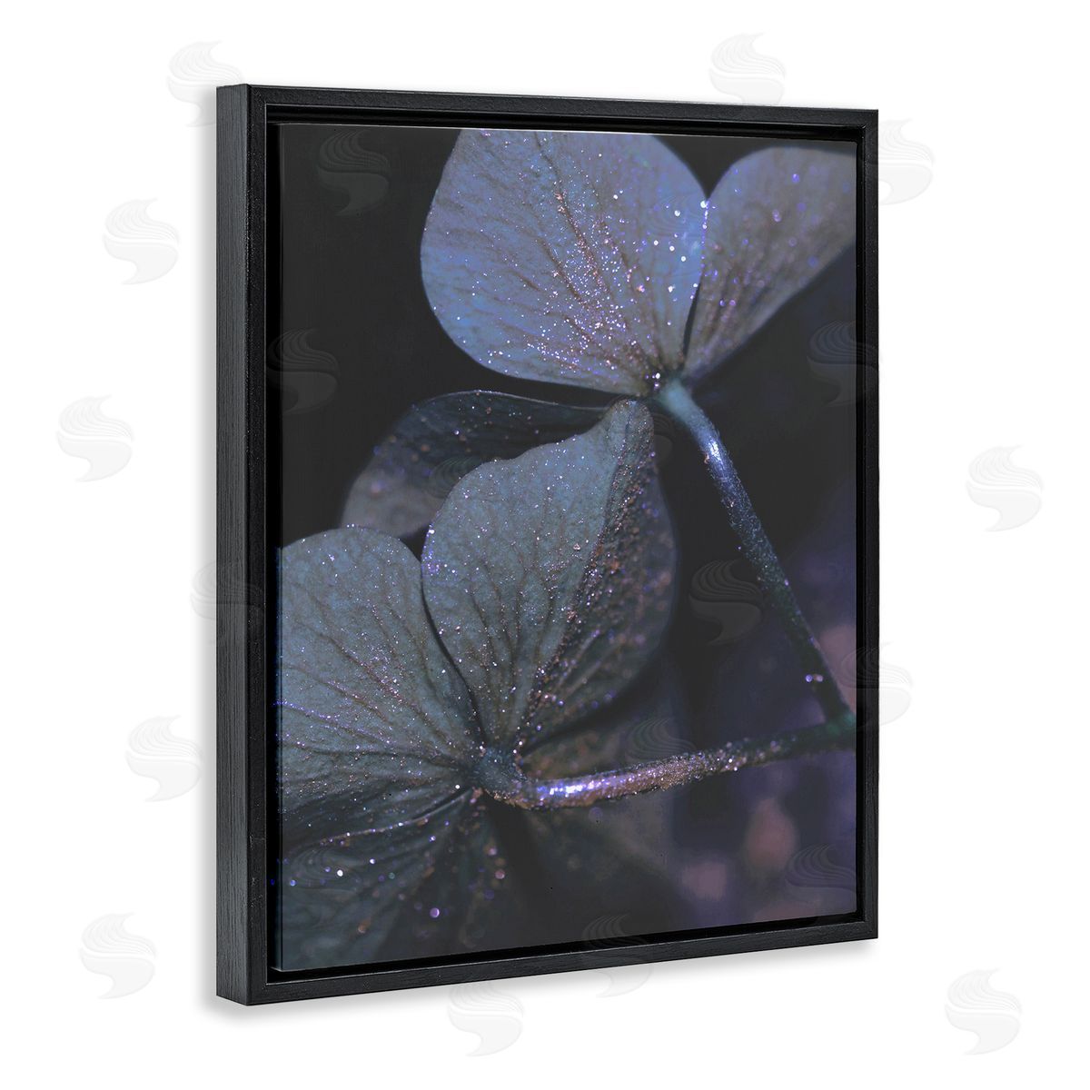 Stupell Studio Dark Tone Glittered Clover Petals  Black Floater Frame Canvas Art