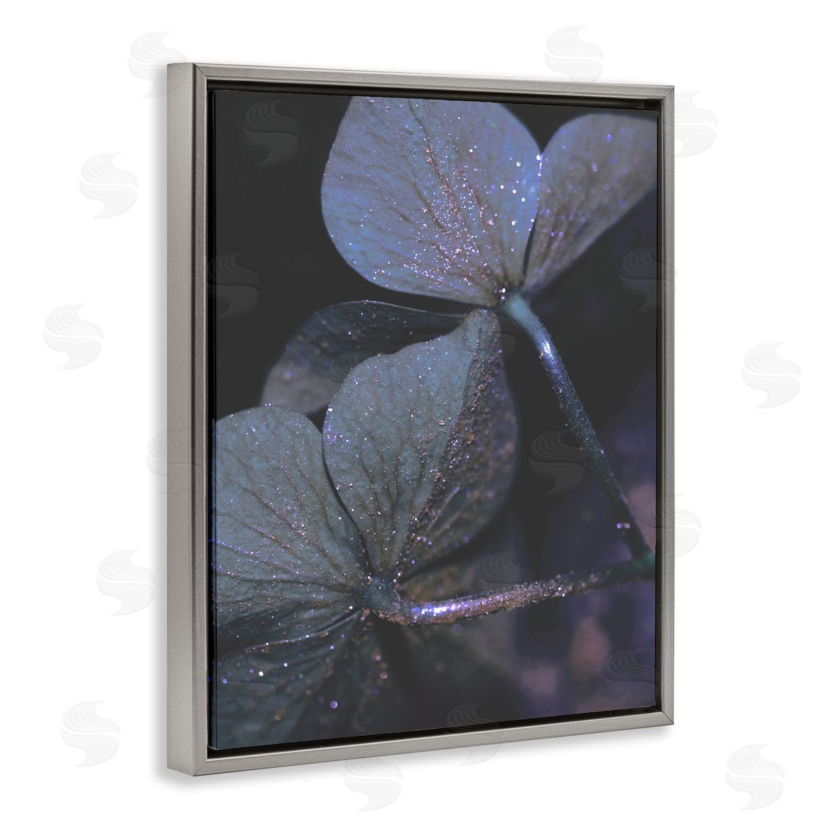 Stupell Studio Dark Tone Glittered Clover Petals  Gray Floater Frame Canvas Art