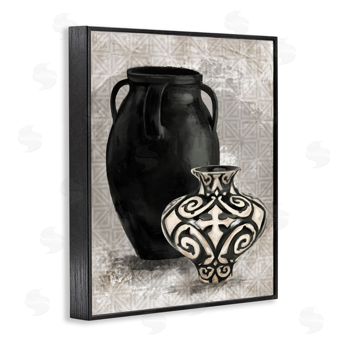 Stupell Studio Ornate Ceramics over Grey Pattern Black Framed Giclee Wall Art
