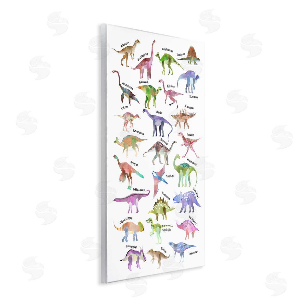 Ziwei Li Watercolor Dinosaur Chart Whimsical Reptiles Wall Plaque Art
