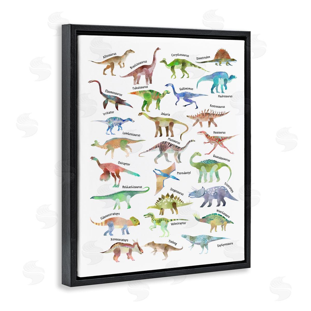 Ziwei Li Soft Watercolor Dinosaur Chart Black Floater Frame Canvas Art
