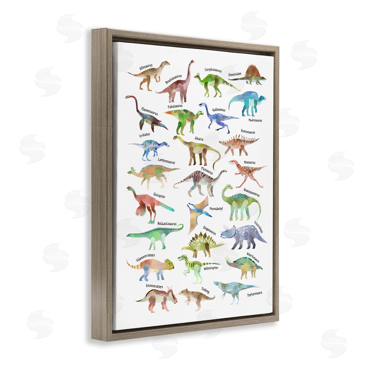 Ziwei Li Soft Watercolor Dinosaur Chart Brown Floater Frame Canvas Art