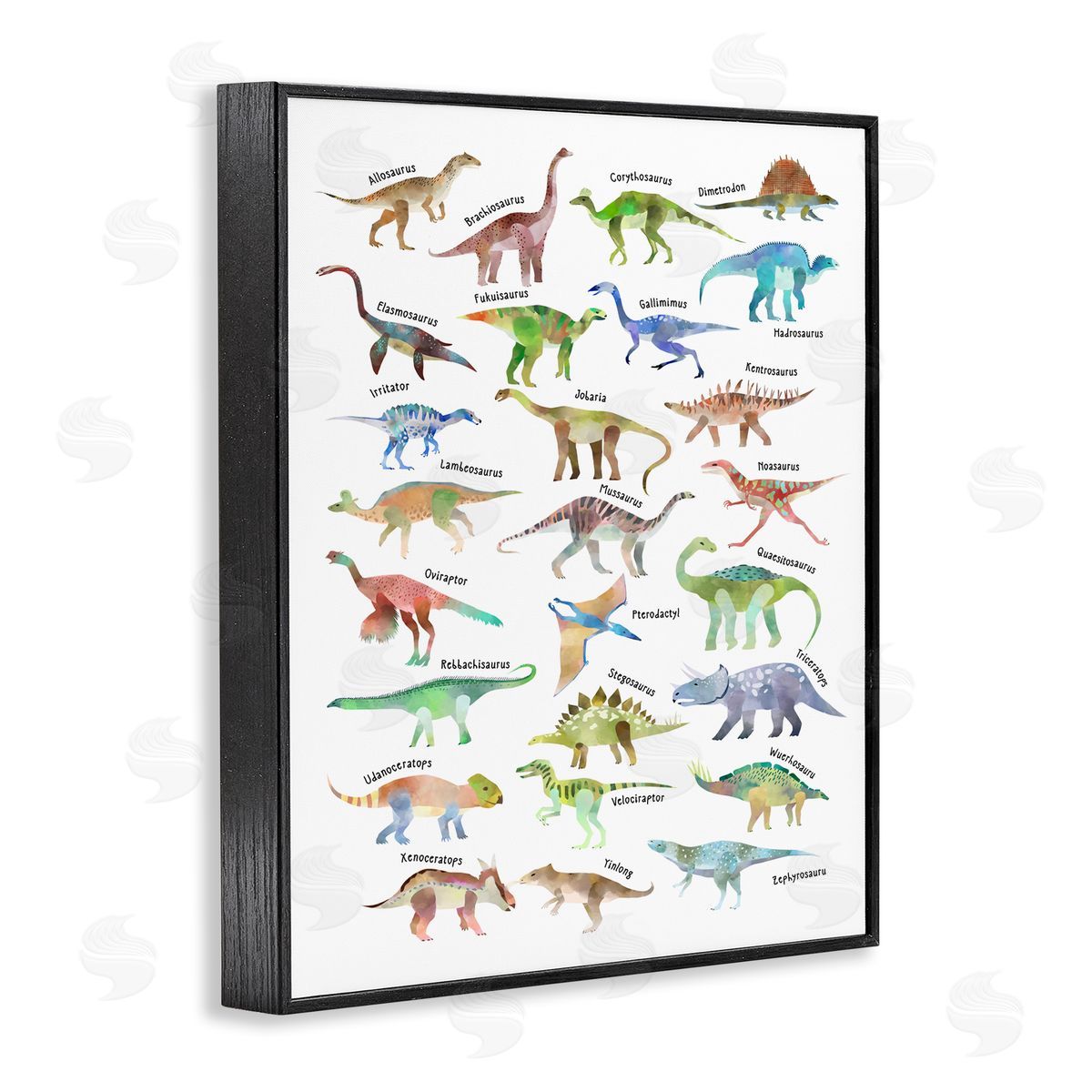 Ziwei Li Soft Watercolor Dinosaur Chart Black Framed Giclee Wall Art