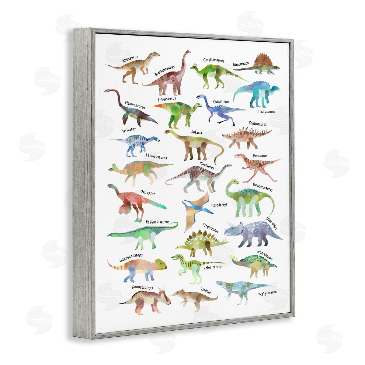 Ziwei Li Soft Watercolor Dinosaur Chart Gray Framed Giclee Wall Art