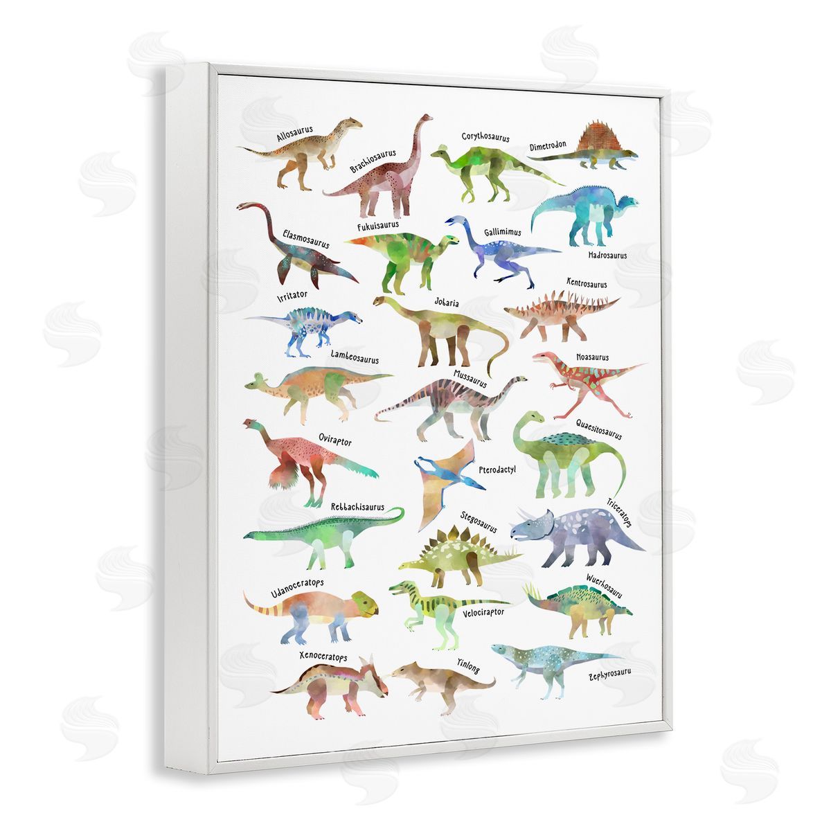 Ziwei Li Soft Watercolor Dinosaur Chart White Framed Giclee Wall Art