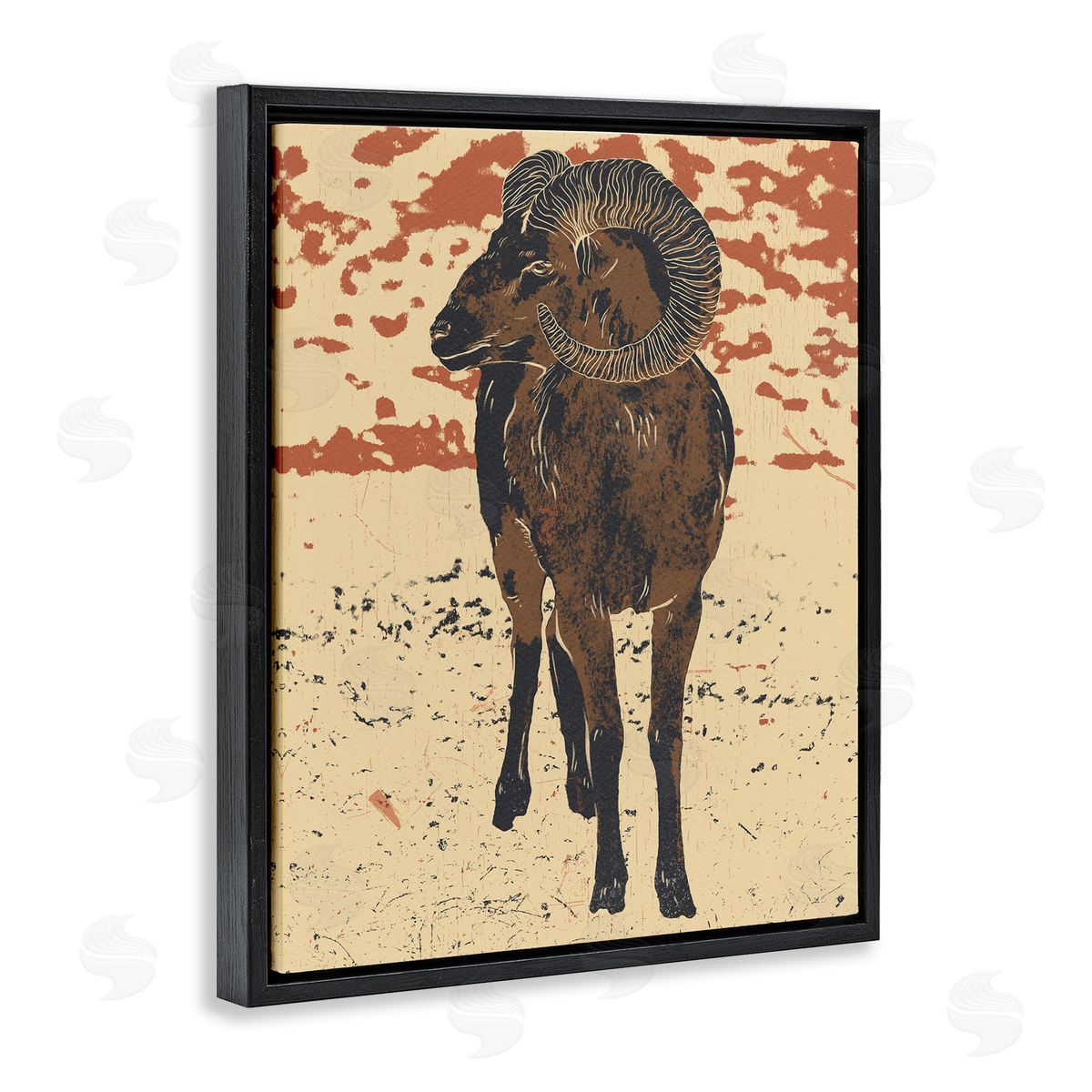 Ziwei Li Abstract Vintage Ram Animal Horns Black Floater Frame Canvas Art