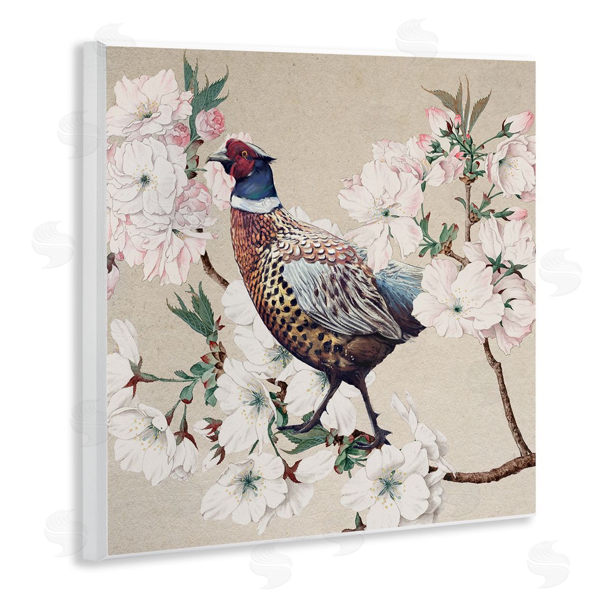 Ziwei Li Vintage Wild Turkey Pink Tree Blossoms Wall Plaque Art