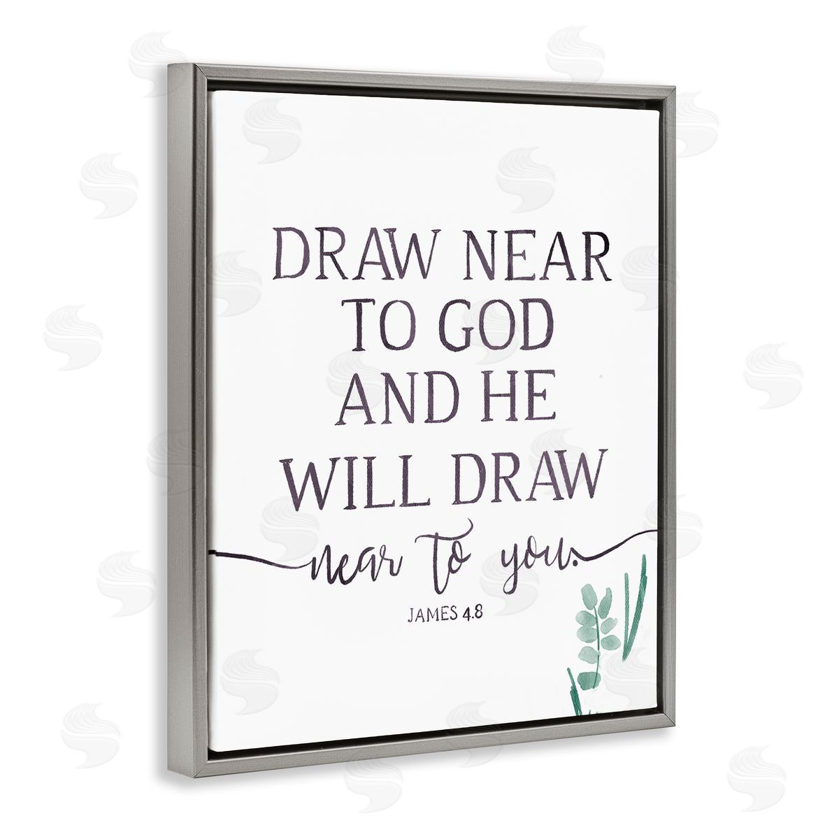 OnRei He Will Draw Near Green Sprout Gray Floater Frame Canvas Art