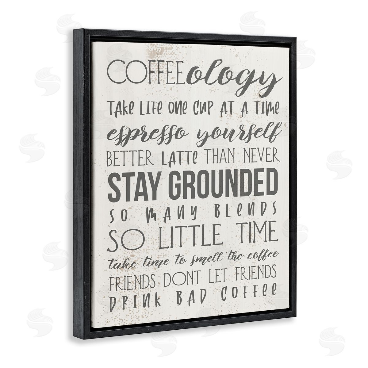 Stupell Studio Coffee-Ology Motivational Puns Kitchen Humor Black Floater Frame Canvas Art