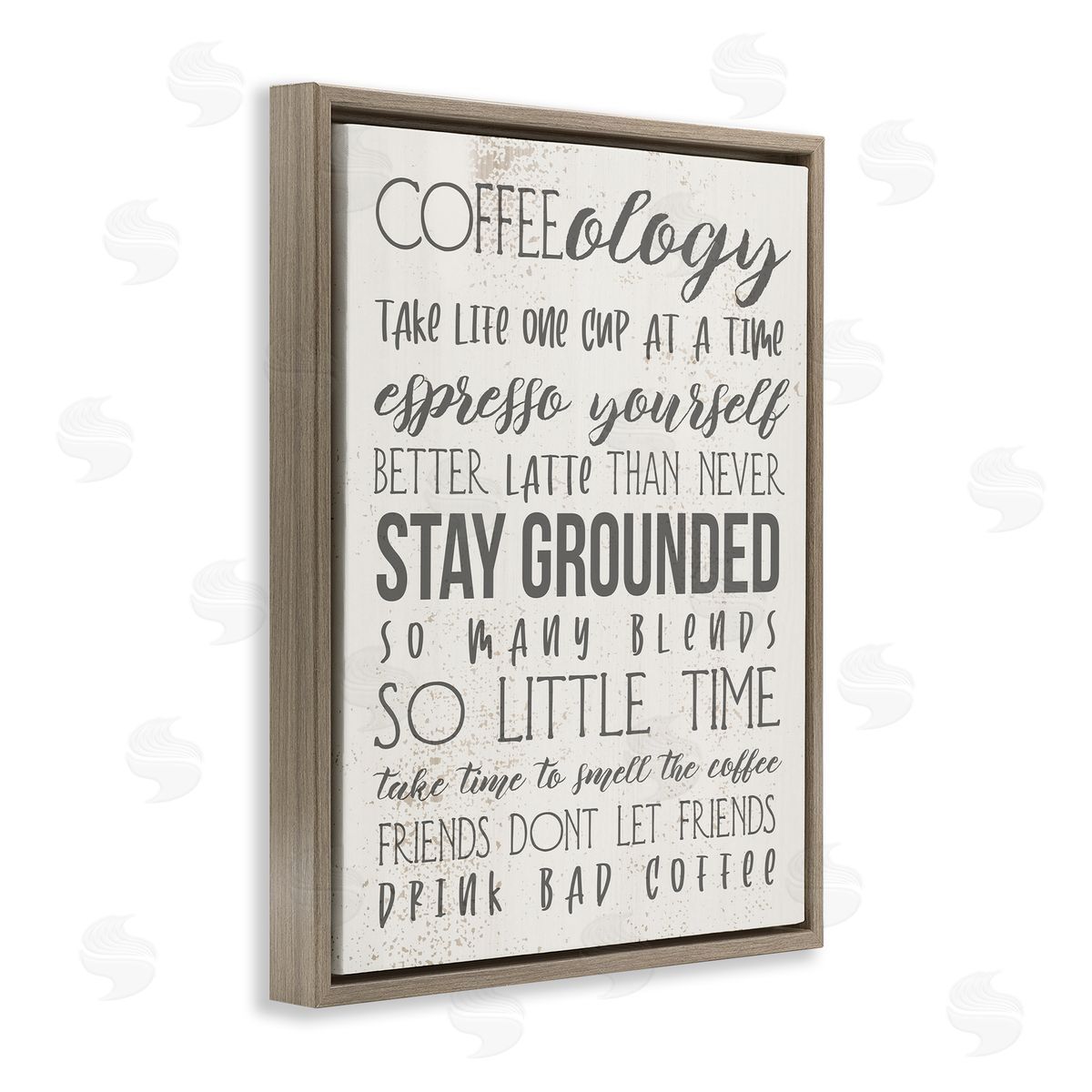 Stupell Studio Coffee-Ology Motivational Puns Kitchen Humor Brown Floater Frame Canvas Art