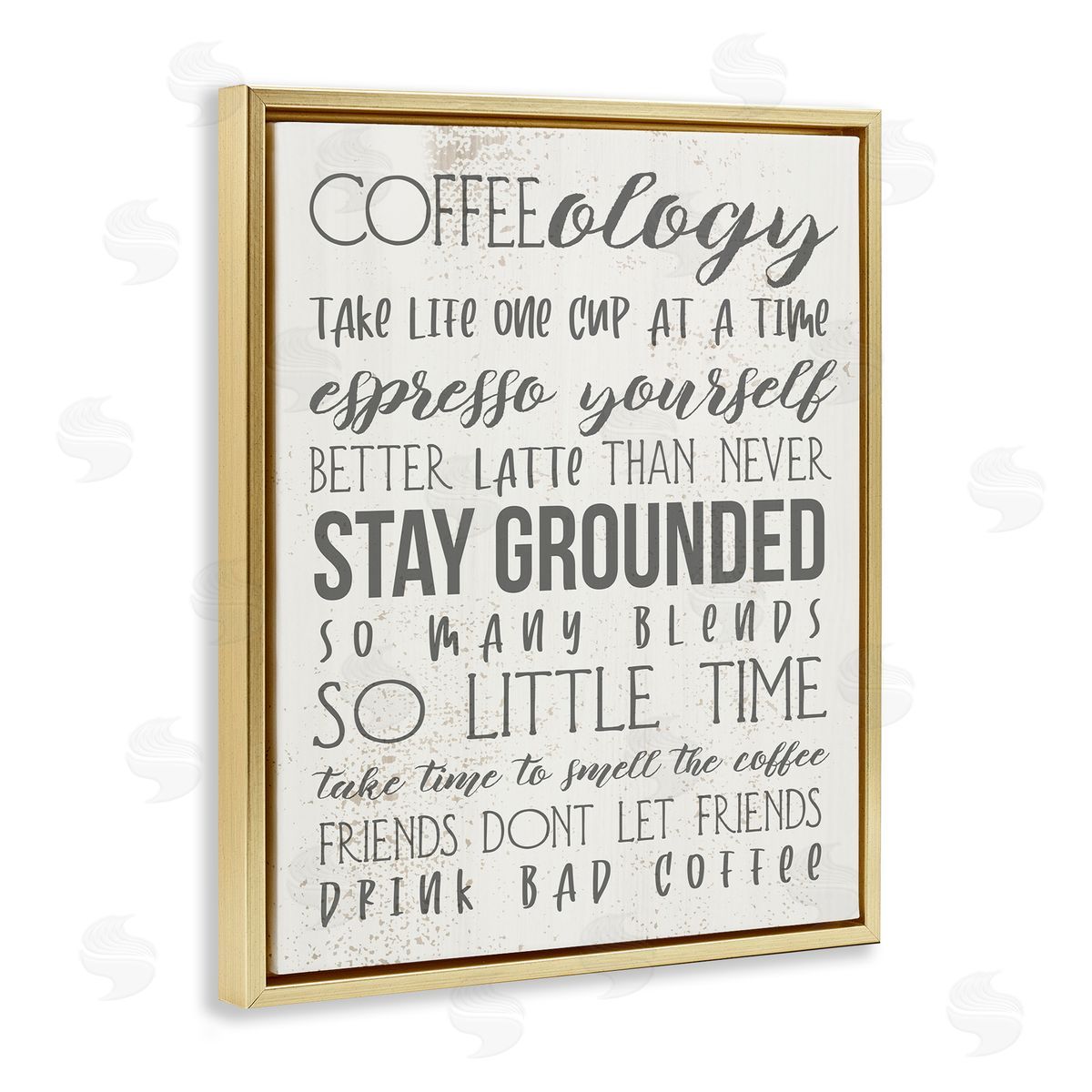 Stupell Studio Coffee-Ology Motivational Puns Kitchen Humor Gold Floater Frame Canvas Art