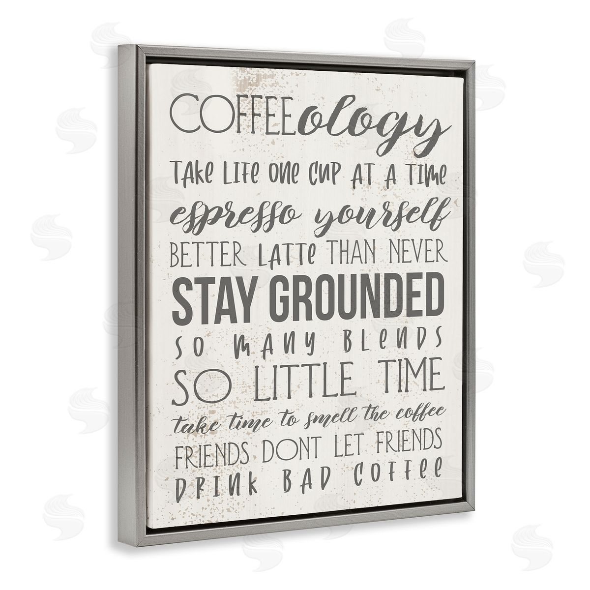 Stupell Studio Coffee-Ology Motivational Puns Kitchen Humor Gray Floater Frame Canvas Art