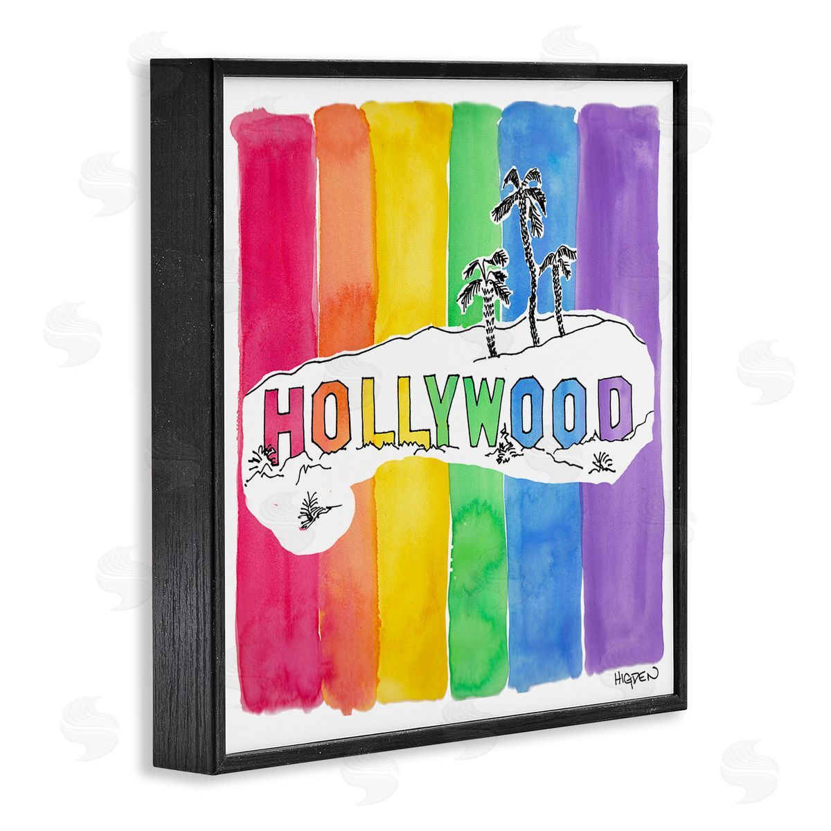 Mark Higden Vibrant Hollywood Hills Watercolor Rainbow Black Framed Giclee Wall Art