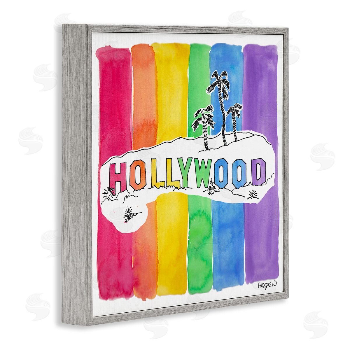 Mark Higden Vibrant Hollywood Hills Watercolor Rainbow Gray Framed Giclee Wall Art