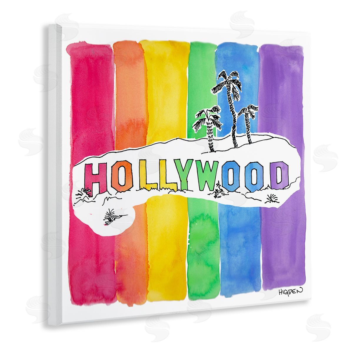 Mark Higden Vibrant Hollywood Hills Watercolor Rainbow Wall Plaque Art