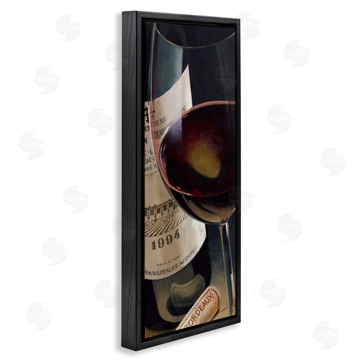 Stefano Ferreri Bordeaux Wine Glass Realistic Painting Black Floater Frame Canvas Art
