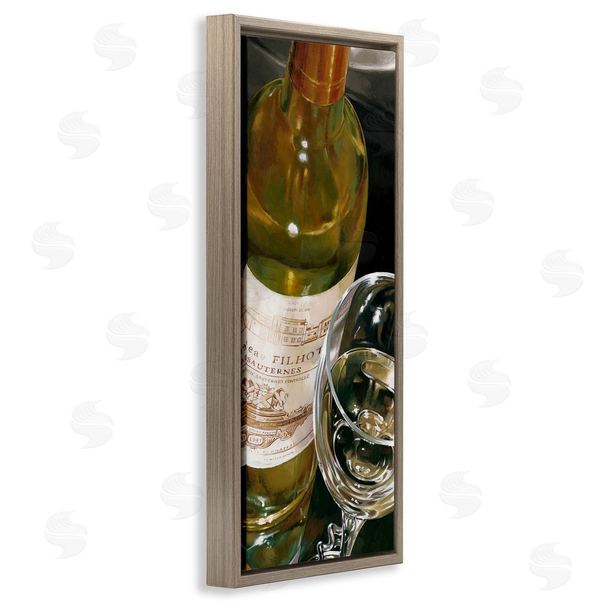 Stefano Ferreri White Wine Glass Realistic Painting Brown Floater Frame Canvas Art
