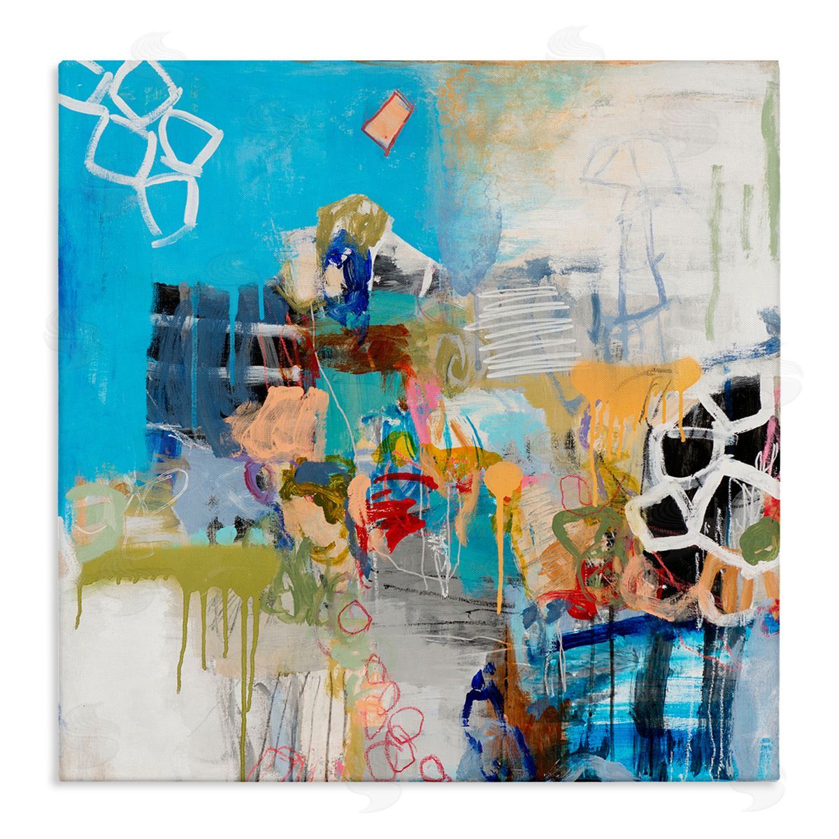 Jeffrey Tover Vibrant Square Abstraction Energetic Design Canvas Wall Art