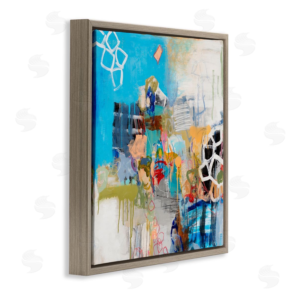 Jeffrey Tover Vibrant Square Abstraction Energetic Design Brown Floater Frame Canvas Art