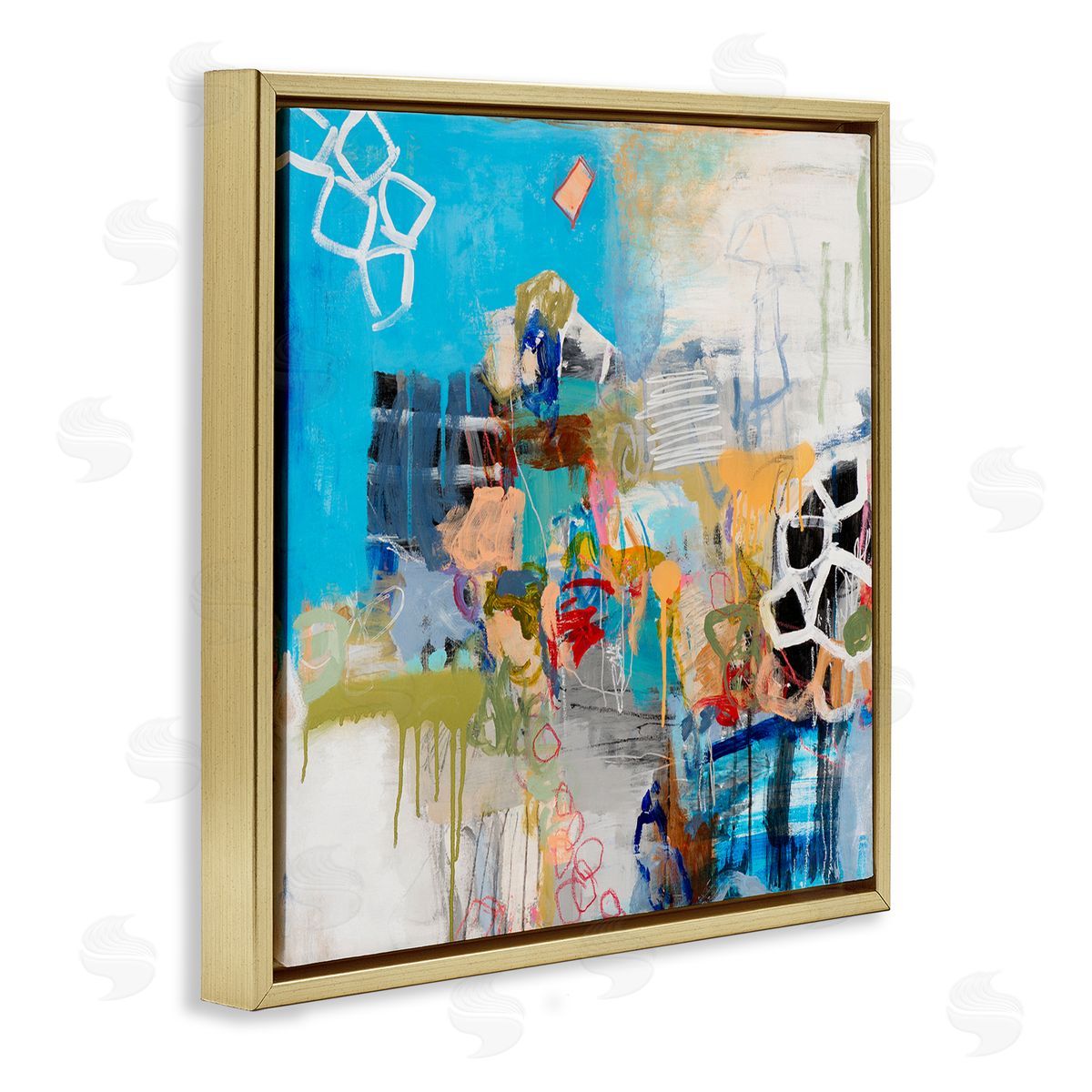 Jeffrey Tover Vibrant Square Abstraction Energetic Design Gold Floater Frame Canvas Art