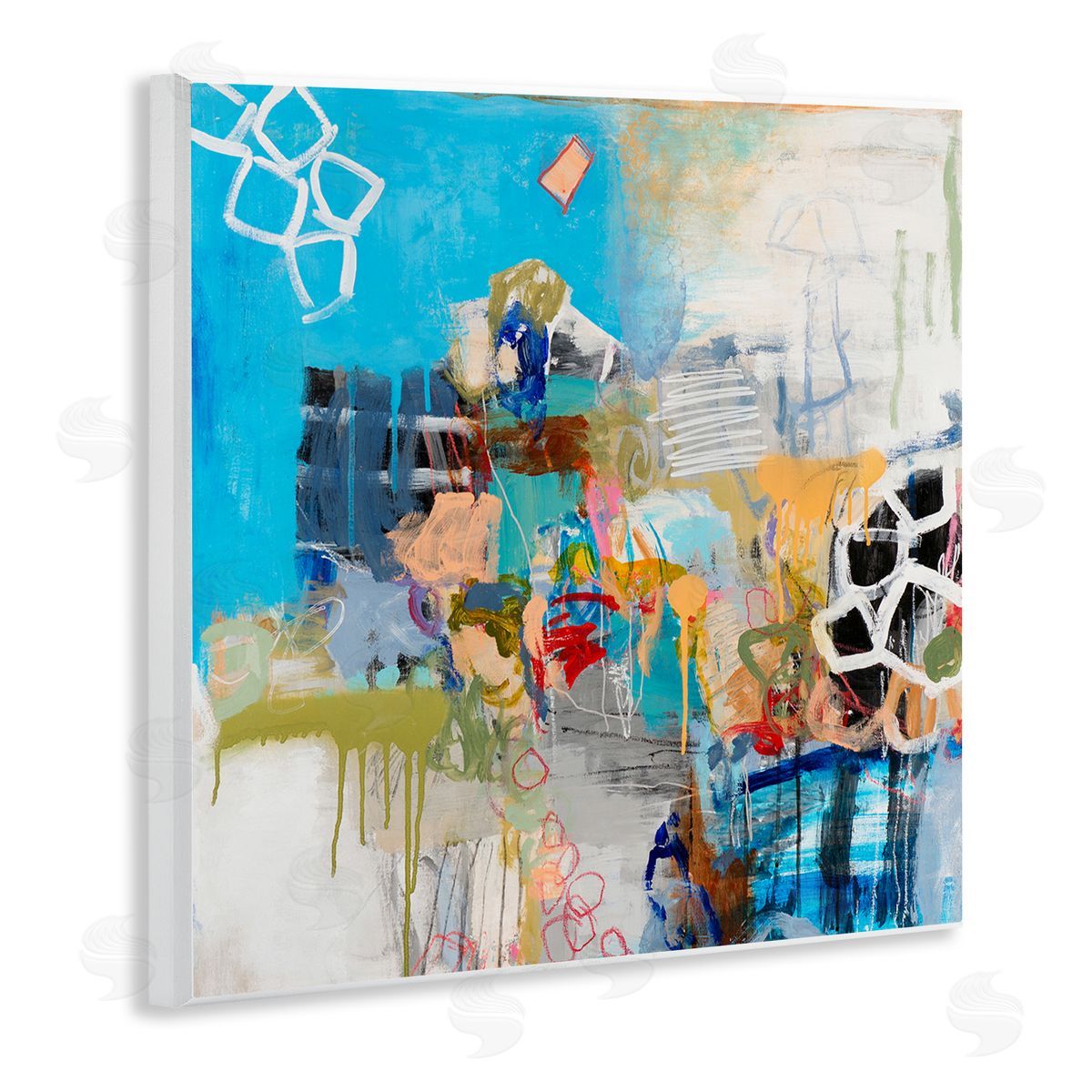 Jeffrey Tover Vibrant Square Abstraction Energetic Design Wall Plaque Art
